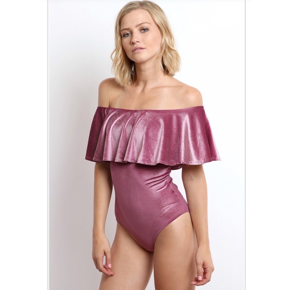 Other - VELVET BODYSUIT WITH SNAP BUTTON CLOSURE